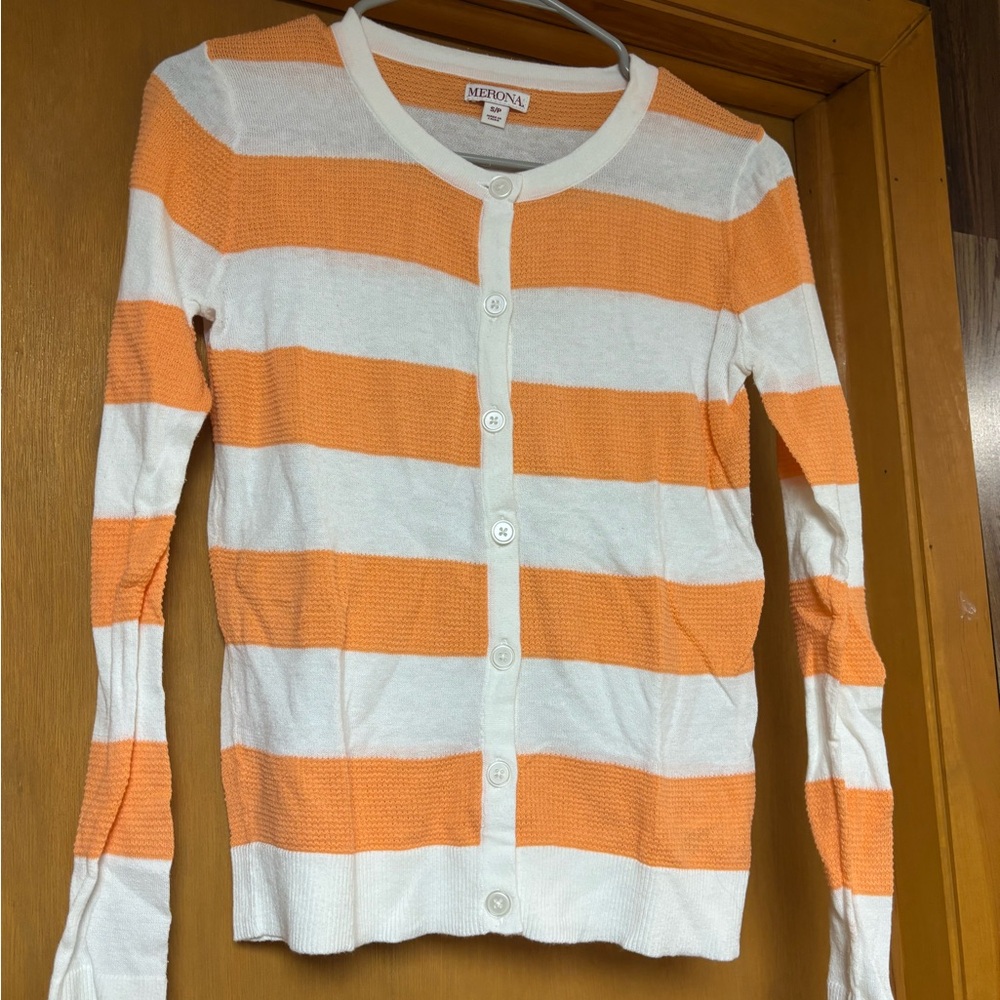 Merona Orange & White Striped Cardigan